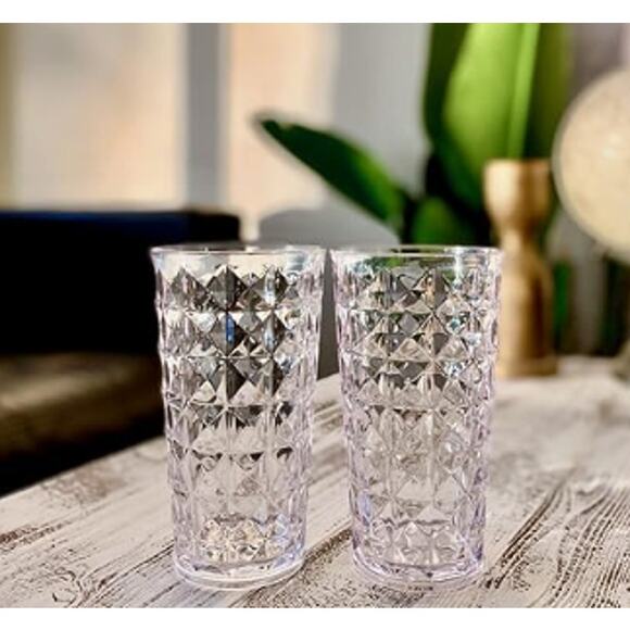 Set of 6 Acrylic Highball Drinking Glasses, Stackable, Dishwasher Safe, Clear - Picture 3 of 5